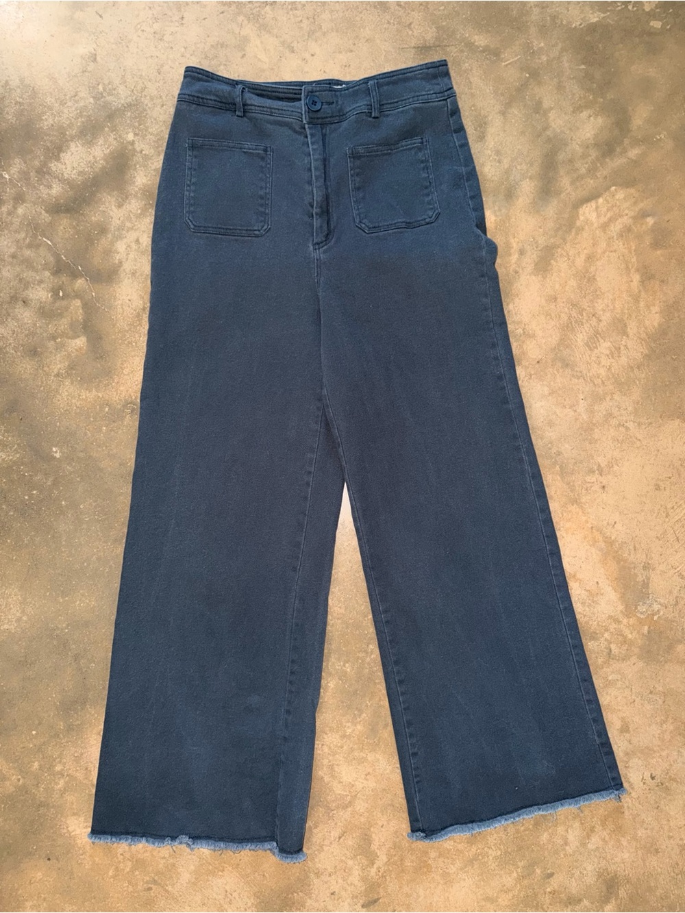 Mittoshop Navy High Rise Wide Leg Pants Medium Patch Pocket Raw Hem - Picture 1 of 11